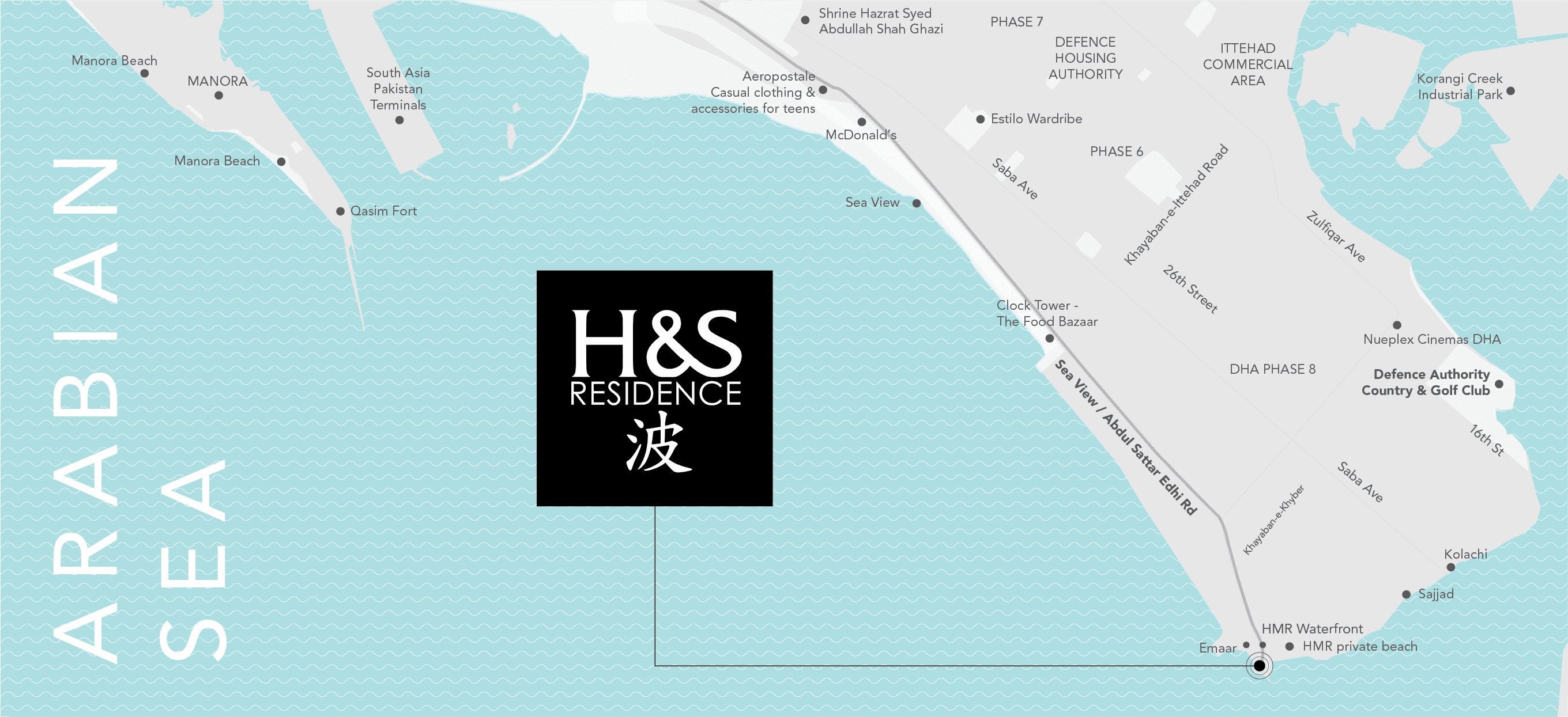 H&S Residence Location Map in DHA Phase 8 Karachi